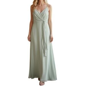Jenny Yoo Size 4 Amara Lt Sage Green Chiffon Bridesmaid Prom Dress Long Formal